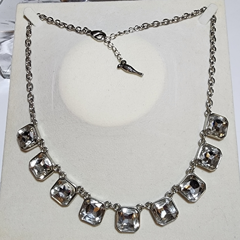 New Retro Glam Square-Cut Crystal Necklace-Silver